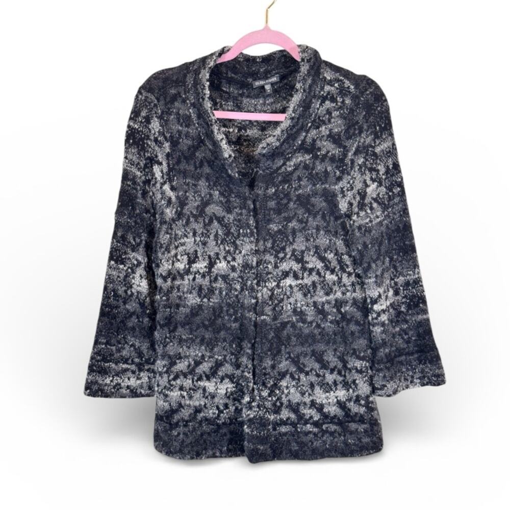 Eileen Fisher Black Grey Mohair Wool Cardigan Sweater Womens M Lagenlook Cozy
